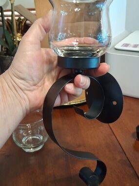 Set Of 2 Black Metal Wall Sconce Candle Holder with Glass Hurricane Cups